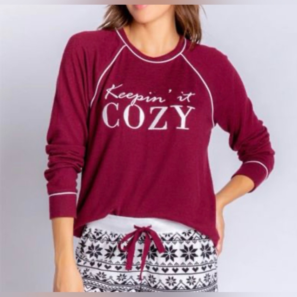 NWT PJ Salvage Ski Club Keepin’ It Cozy Long Sleeve Fleece Top